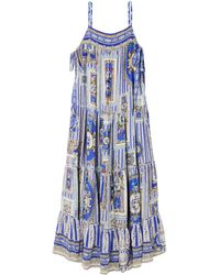 CAMILLA - Tie-Detailed Lace-Trimmed Tiered Printed Silk-Satin Maxi Dress - Lyst