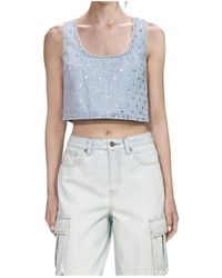 Self-Portrait - Rhinestone-Embellished Denim Top - Lyst