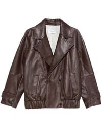 Marella - Long-Sleeve Leather Jacket With A Lapel Collar - Lyst