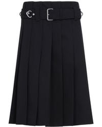 Prada - Belted Pleated Midi Skirt - Lyst