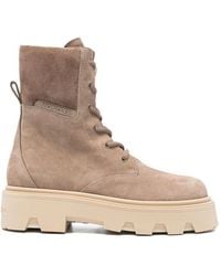 Moncler - Logo Patch Lace-Up Boots - Lyst