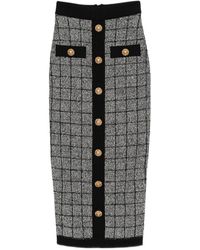 Balmain - Checked Tweed High-Rise Midi Pencil Skirt - Lyst