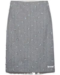 Prada - Embellished Pinstripe Wool Midi-Skirt - Lyst