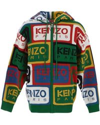 KENZO - Zipped Drawstring Knitted Hoodie - Lyst