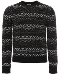 Saint Laurent - Z-Shaped Embroidered Wool Knit Sweater - Lyst