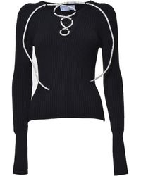 GIUSEPPE DI MORABITO - Lace-Up Ribbed-Knit Crewneck Top - Lyst
