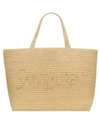 Saint Laurent - Large Logo Embroidered Raffia Tote Bag - Lyst