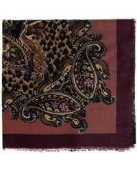 Etro - Wool, Cashmere And Silk Shawl With Animal And Paisley Motif - Lyst
