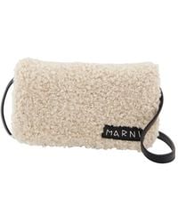Marni - Logo Detailed Shearling Crossbody Bag - Lyst