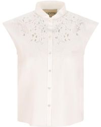Valentino - Button-Up Embroidered Poplin Shirt - Lyst