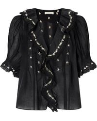 Doen - Hettie Floral-Embroidered Ruffled Blouse - Lyst