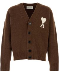 Ami Paris - Ami Ami De Coeur Logo Intarsia V-Neck Cardigan - Lyst