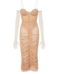 Alex Perry - Sweetheart Ruched Mesh Midi Dress - Lyst