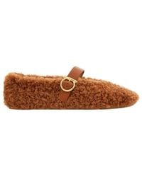 Ferragamo - Ferragamo Shearling Buckled Slip-On Ballet Flats - Lyst