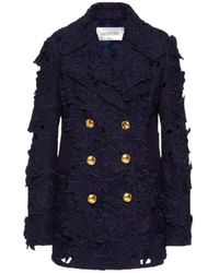 Valentino - Double-Breasted Appliqué-Detail Coat - Lyst