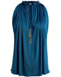 Balmain - Pleated Flowing Jersey Top - Lyst