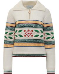CASABLANCA - Logo Embroidered Zipped Jumper - Lyst