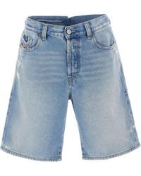 DIESEL - Logo Patch Ripped Denim Shorts - Lyst