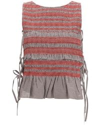 Ganni - Elastic Printed Top With Ruching And Side Ties - Lyst