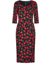 Dolce & Gabbana - Cherry-Print Charmeuse Calf-Length Dress - Lyst
