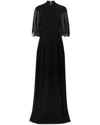 Lanvin - Fringed Cape-Effect Studded Knitted Turtleneck Gown - Lyst