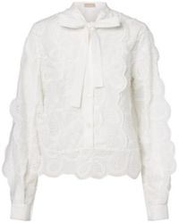 Elie Saab - Embroidered Tie-Neck Blouse - Lyst