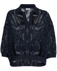 Brunello Cucinelli - Open-Knit Sequined Polo Knitted Top - Lyst