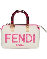 Fendi - Canvas Small Boston Bag With Roma Embroidery - Lyst