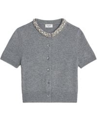 Celine - Embroidered Cropped Cardigan - Lyst