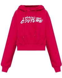 Versace Jeans Couture - Logo-Embroidered Cropped Hoodie - Lyst