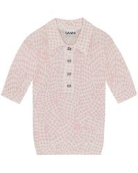 Ganni - Checked Sheer Polo Shirt - Lyst
