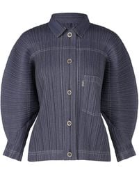 Pleats Please Issey Miyake - Denim-Effect Puff-Sleeve Jacket - Lyst