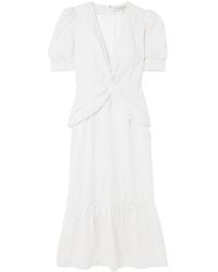 Alessandra Rich - Twist-Front Gathered Printed Cotton-Poplin Midi Dress - Lyst