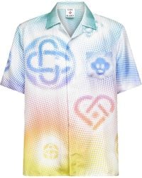 CASABLANCA - Printed Silk Satin Halftone Logo Shirt - Lyst
