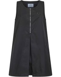 Prada - Logo Plaque Sleeveless Mini Dress - Lyst