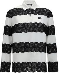 Dolce & Gabbana - Lace Trim Long Sleeve Polo Top - Lyst