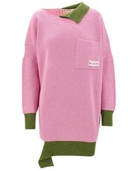 Marni - Color-Block Logo Patch Knit Dress - Lyst