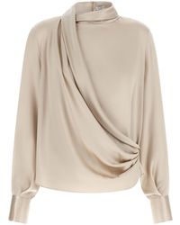 Brunello Cucinelli - Asymmetric Draped Blouse - Lyst