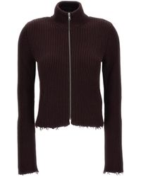 MM6 by Maison Margiela - Knitted Distressed Zip-Up Cardigan - Lyst