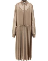 Ami Paris - Long-Sleeved Pleated Midi Dress - Lyst