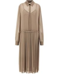 Ami Paris - Long-Sleeved Pleated Midi Dress - Lyst
