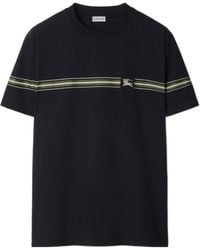 Burberry - Logo Embroidered Striped Crewneck T-Shirt - Lyst
