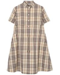 Burberry - Checked Drawstring Shirt Dress - Lyst