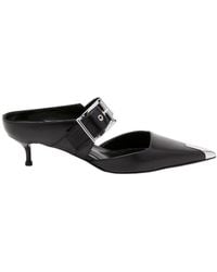 McQueen - Punk Buckle Pointed Toe Mules - Lyst