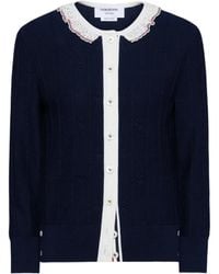 Thom Browne - Bobble Stitch Lace-Trim Cardigan - Lyst