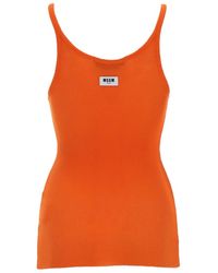 MSGM - Ribbed Logo Tank Top - Lyst