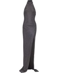 Balmain - Long Velvet Halterneck Dress With Rhinestones - Lyst