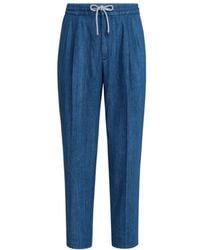 Brunello Cucinelli - Double Pleats Lightweight Denim Trousers - Lyst
