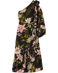 FARM Rio - One-Sleeve Ruffled Floral-Print Crepe De Chine Midi Dress - Lyst