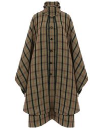 Chloé - Chloé Brushed Check Layered Long Cape Coat - Lyst